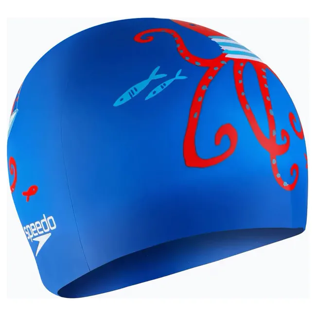 Дитяча шапка для плавання Speedo SLOGAN PRT CAP JU/JF/JM синій, червоний OSFM