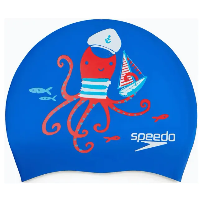 Дитяча шапка для плавання Speedo SLOGAN PRT CAP JU/JF/JM синій, червоний OSFM