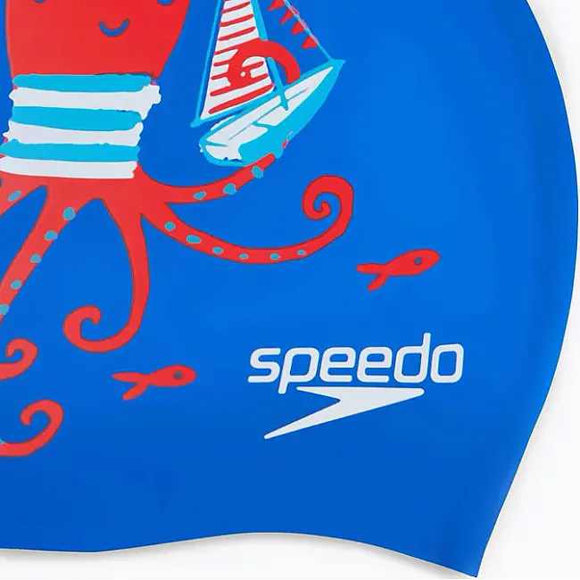 Дитяча шапка для плавання Speedo SLOGAN PRT CAP JU/JF/JM синій, червоний OSFM