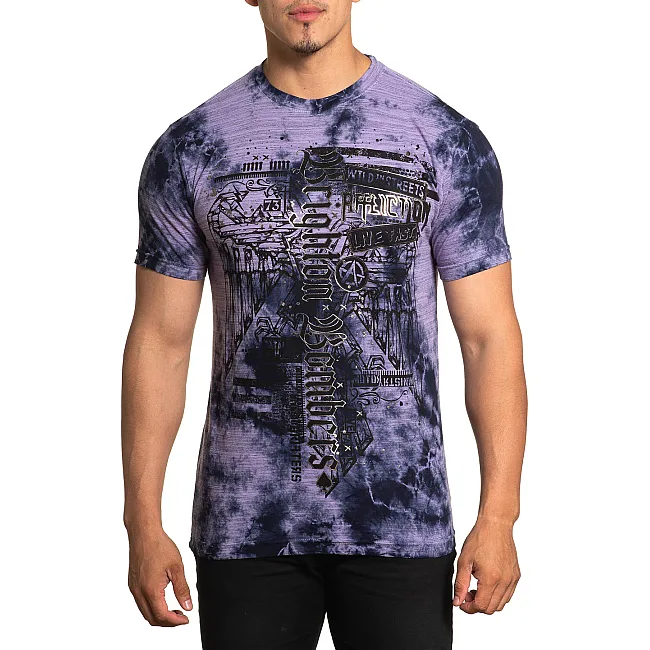 Футболка мужская AFFLICTION Brighton s Tee Dusk Purple Plumeria Crystal