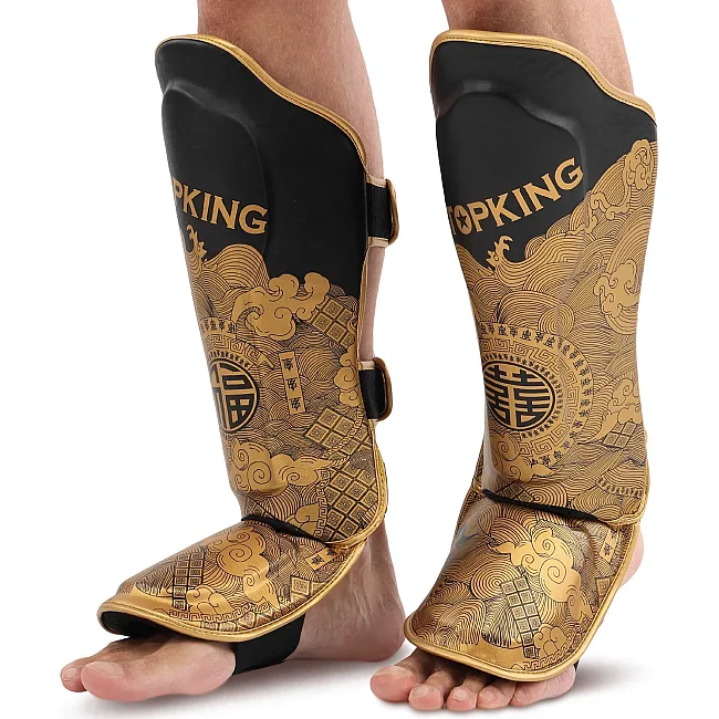 Защитные накладки на ноги Муай Тай, ММА, Кикбоксинг PU TOP KING BO-0286 (Черный-золотой)
