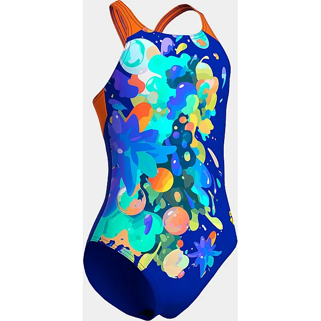 Купальник для девочек Arena PAINTING SWIMSUIT V BACK синий, оранжевый (для детей)