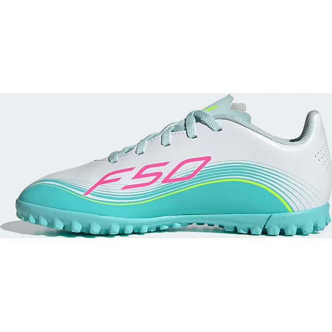 Сороконожки детские ADIDAS F50 MESSI CLUB TF J белый, бирюзовый, розовый (для детей)