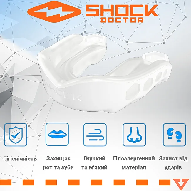 Капа для бокса Shock Doctor Gel Max детская (возраст до 10 лет) White (art. 61950-TC-YTR)