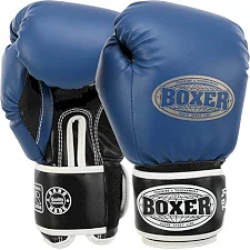 Перчатки для бокса искусственная кожа BOXER Элит 2022 (Синий-черный)