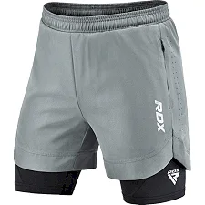 Компрессионные шорты для ММА RDX MMA T16 2-в-1 GREY/BLACK