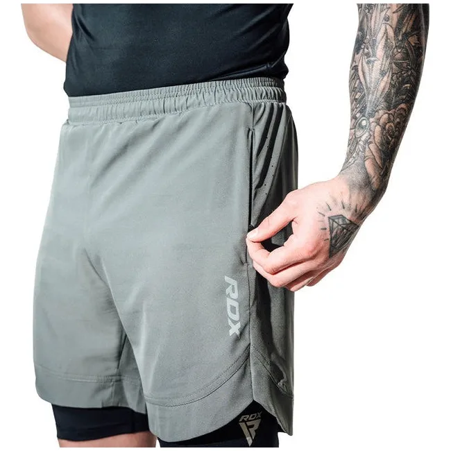 Компрессионные шорты для ММА RDX MMA T16 2-в-1 GREY/BLACK
