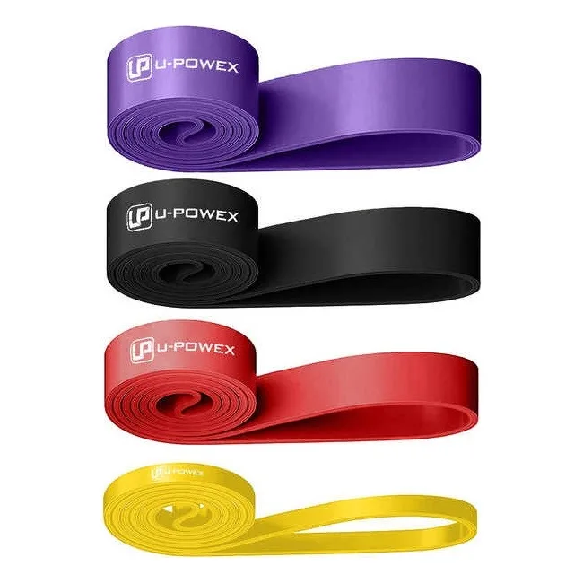 Резиновые петли для тренировок U-POWEX Power Band набор 4шт+ якорь,+ ручки (4,5-57кг)