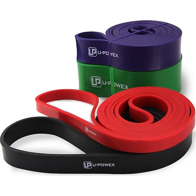 Резиновые петли для тренировок U-POWEX Power Band набор 4шт+ якорь,+ ручки (4,5-57кг)