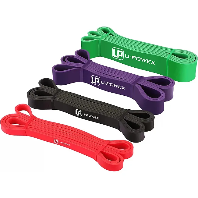 Резиновые петли для тренировок U-POWEX Power Band набор 4шт+ якорь,+ ручки (4,5-57кг)