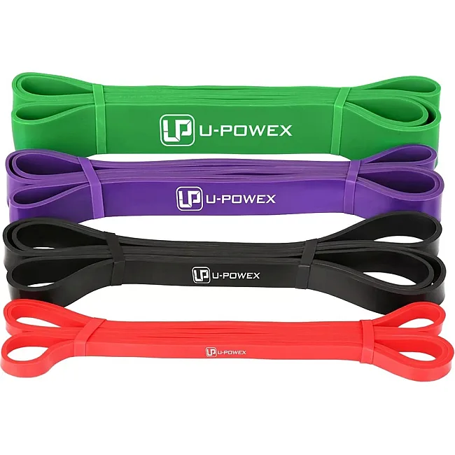 Резиновые петли для тренировок U-POWEX Power Band набор 4шт+ якорь,+ ручки (4,5-57кг)