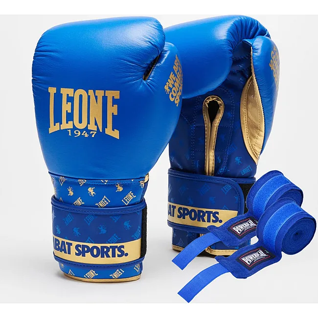 Боксерские перчатки Leone GN220 DNA Blue (бинты 4 м. в комплекте)
