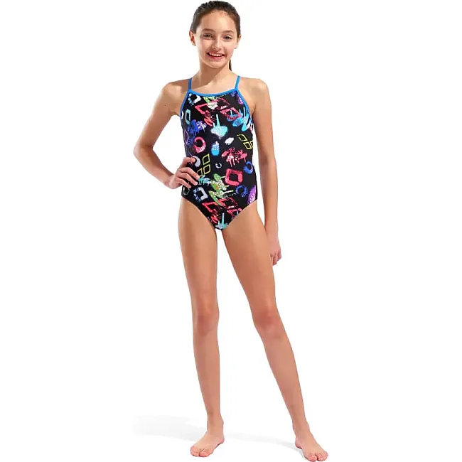 Купальник закрытый для девочек Arena GRAFFITI SWIMSUIT LIGHT DROP B черный, мультиколор