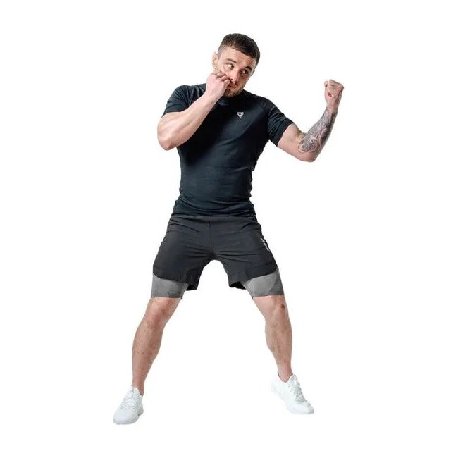 Компрессионные шорты для ММА RDX MMA T16 2-в-1 BLACK/GREY
