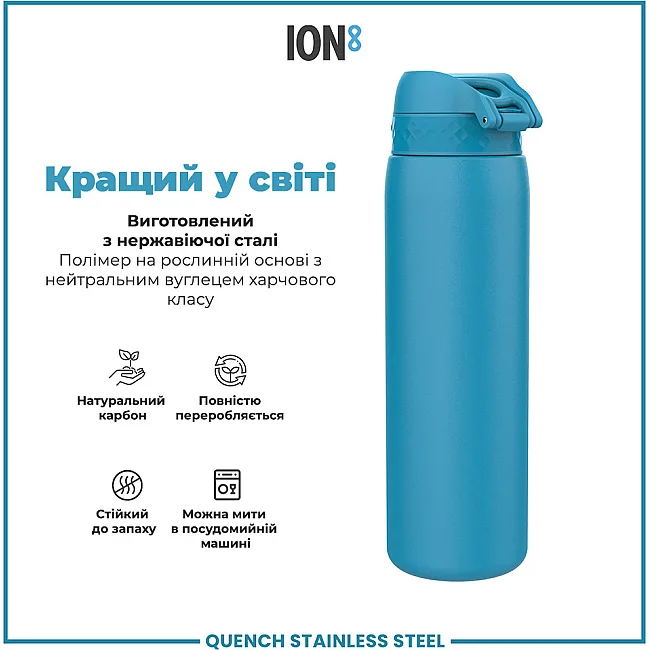 Бутылка для воды металлическая ION8 1200 мл. Stainless Steel, Blue