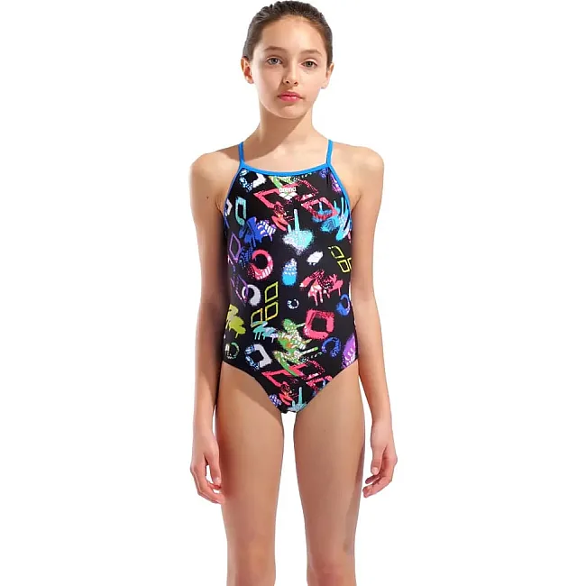 Купальник закрытый для девочек Arena GRAFFITI SWIMSUIT LIGHT DROP B черный, мультиколор