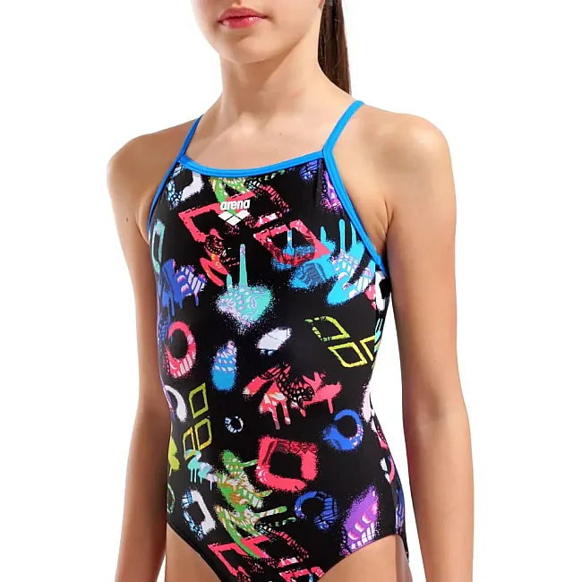 Купальник закрытый для девочек Arena GRAFFITI SWIMSUIT LIGHT DROP B черный, мультиколор