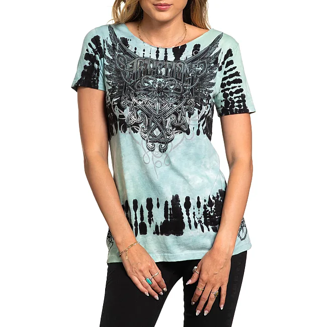 Футболка женская AFFLICTION Celtic Heart Scoop Neck Earthquake Wash