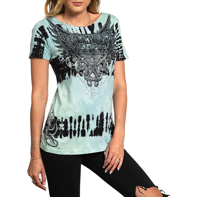 Футболка женская AFFLICTION Celtic Heart Scoop Neck Earthquake Wash