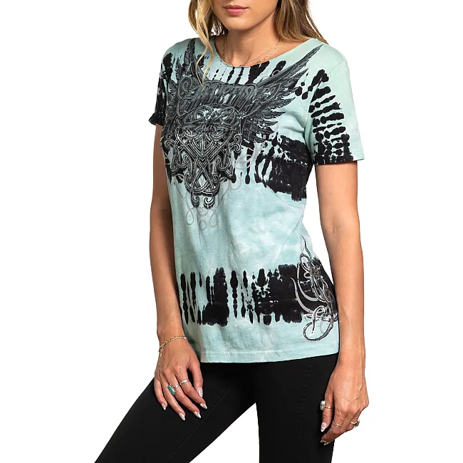 Футболка женская AFFLICTION Celtic Heart Scoop Neck Earthquake Wash