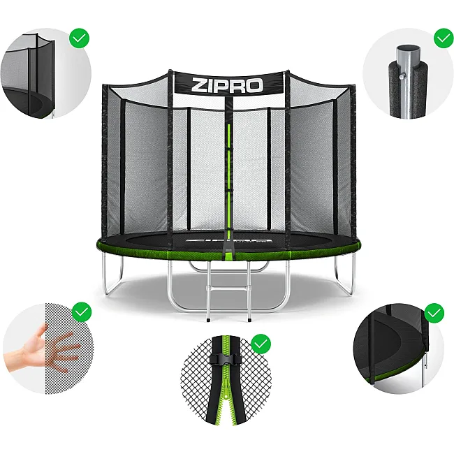 Батут Zipro Jump Pro с наружной сеткой 8 футов 252 см черно-зеленый
