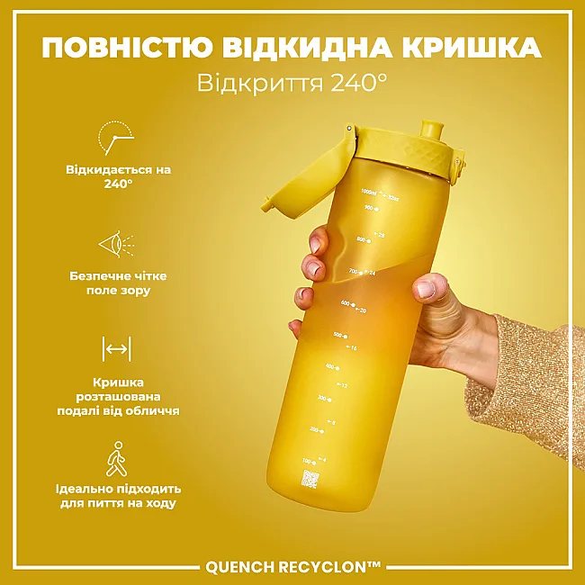 Бутылка для воды ION8 1000мл. (ЭКО бутылка) BPA Free, Yellow