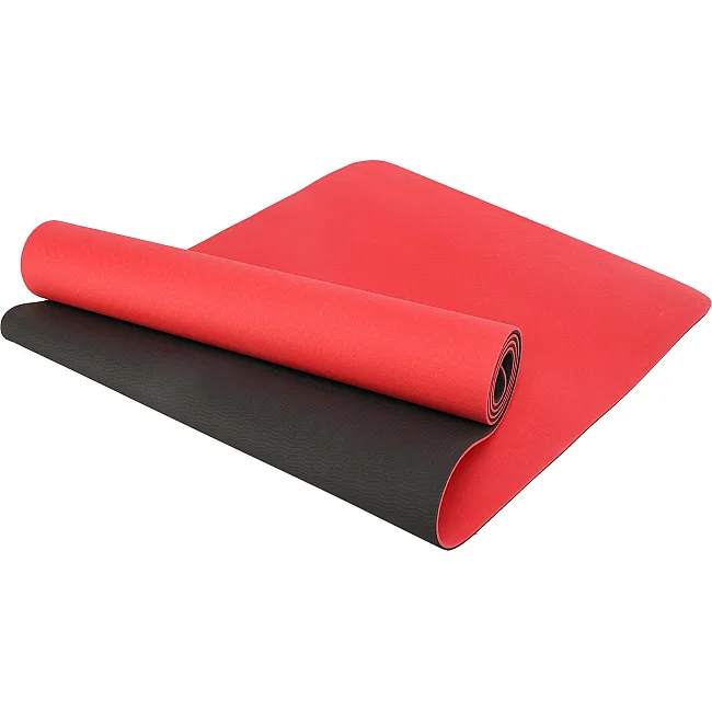 Коврик для йоги и фитнеса TPE двухслойный SP-PLANETA FI-3046-650 183x61x0,6см (Красный-черный)