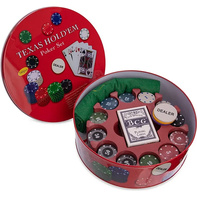 Набор для покера в круглой металлической коробке Texas Holdem Poker set SP-SPORT
 IG-6616 240 фишек