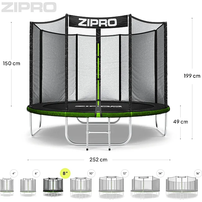 Батут Zipro Jump Pro с наружной сеткой 8 футов 252 см черно-зеленый