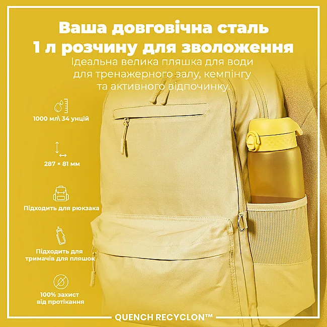 Бутылка для воды ION8 1000мл. (ЭКО бутылка) BPA Free, Yellow