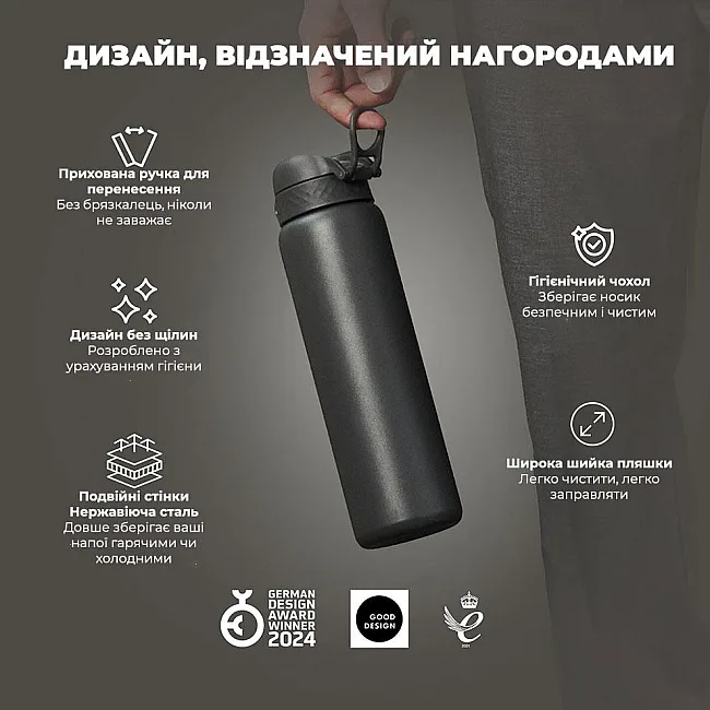 Бутылка для воды металлическая вакуумная ION8 920 мл. Vacuum Insulated, Grey