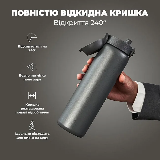 Бутылка для воды металлическая вакуумная ION8 920 мл. Vacuum Insulated, Grey