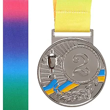Медаль спортивная с лентой SP-SPORT UKRAINE с украинской символикой C-6210 ø5см (Серебряный)