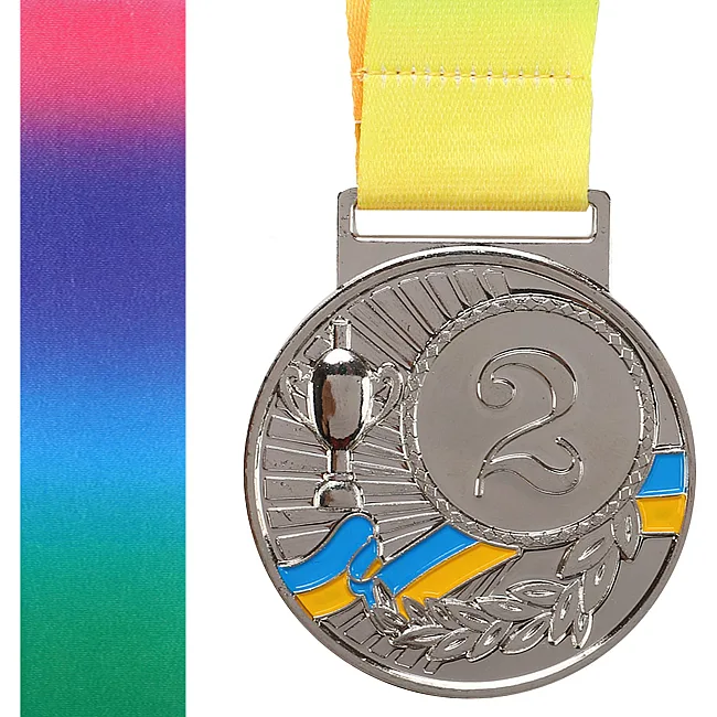 Медаль спортивная с лентой SP-SPORT UKRAINE с украинской символикой C-6210 ø5см (Серебряный)