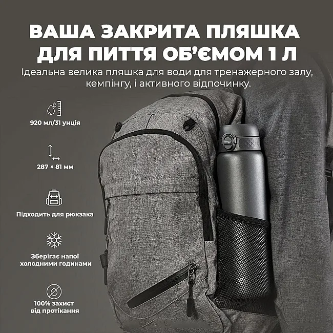 Бутылка для воды металлическая вакуумная ION8 920 мл. Vacuum Insulated, Grey