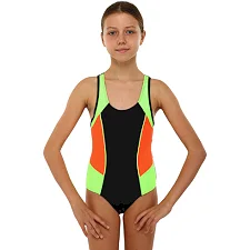 Купальник для детей слитный SP-SPORT PL-2413 6-12лет (Черный-салатовый-оранжевый)