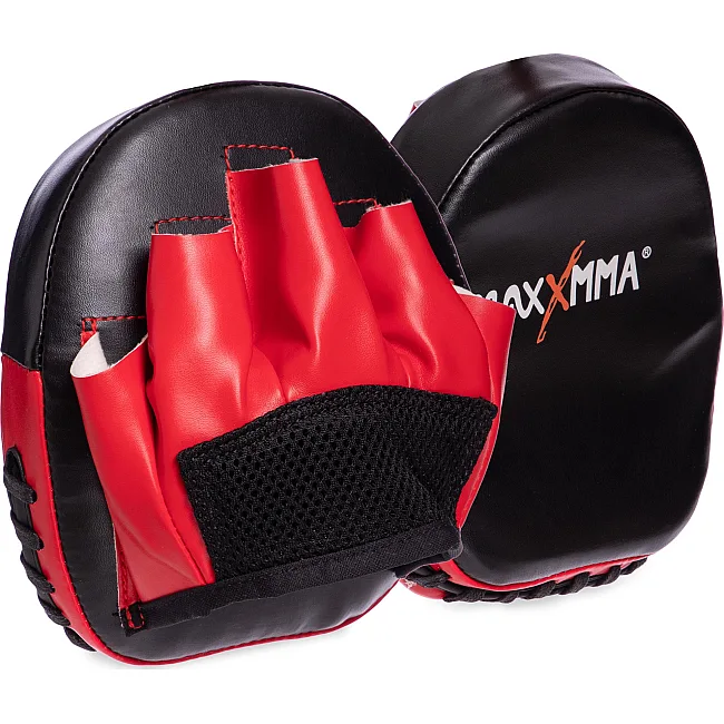 Мини-лапа боксерская изогнутая тренировочная PU MAXXMMA MP04 15x15x4см 2штуки (Черный-красный)