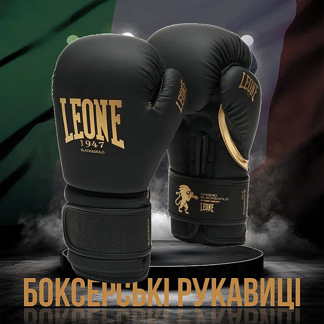 Боксерські рукавиці Leone GN059D Black/Gold (капу в комплекті)