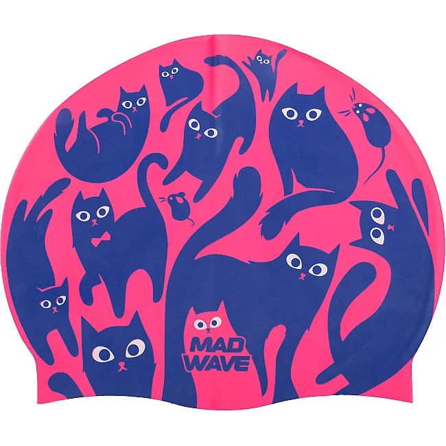 Шапочка для бассейна силиконовая для взрослых MADWAVE Cats M055457 (Розовый)