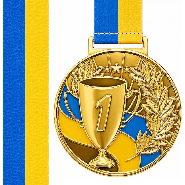 Медаль спортивна зі стрічкою SP-SPORT UKRAINE з українською символікою C-6833 (Золотий)
