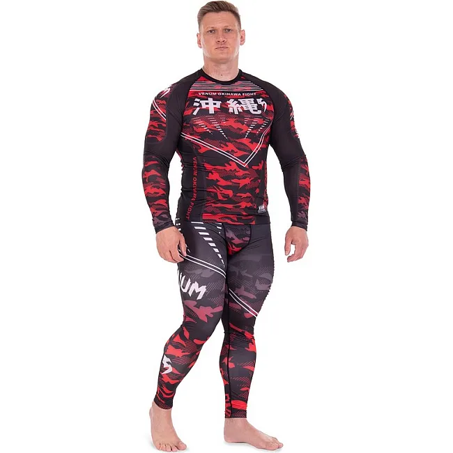 Костюм компресійний чоловічий рашгард лонгслів та штани VENUM
 OKINAWA 9504-9604 XXS
-XXL (Чорний-червоний)