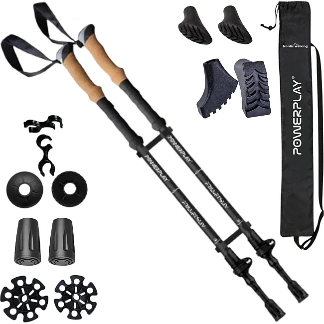 Трекинговые палки PowerPlay 9110 Friluftsliv Black/White 80-135 см (пара) + 2-я пара сапог + чехол