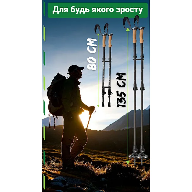 Трекинговые палки PowerPlay 9110 Friluftsliv Black/White 80-135 см (пара) + 2-я пара сапог + чехол