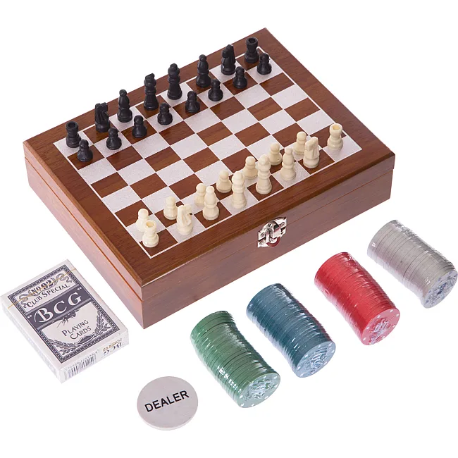 Набор настольных игр в деревянном кейсе 2 в 1 шахматы покер SP-SPORT
 W2518B
 24,5x18,5х6см