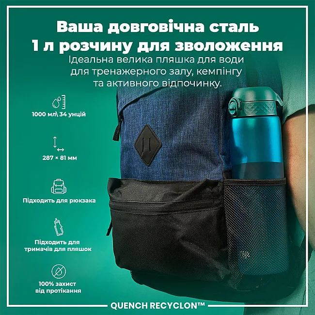 Бутылка для воды ION8 1000мл. (ЭКО бутылка) BPA Free, Aqua