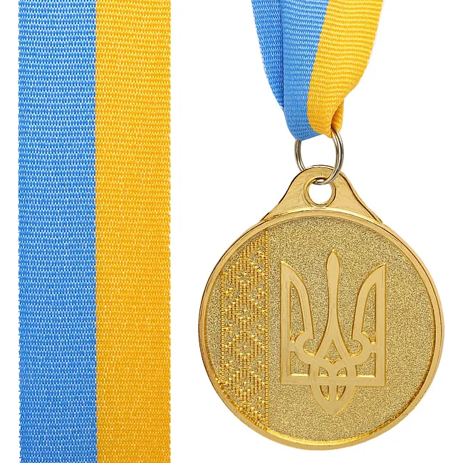 Медаль спортивная с лентой SP-SPORT UKRAINE с украинской символикой C-9294 ø5см (Золотой)