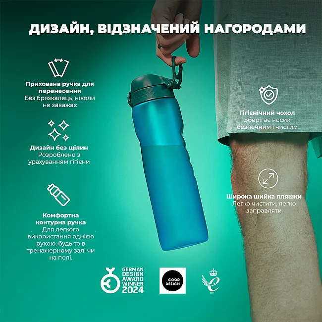 Бутылка для воды ION8 1000мл. (ЭКО бутылка) BPA Free, Aqua