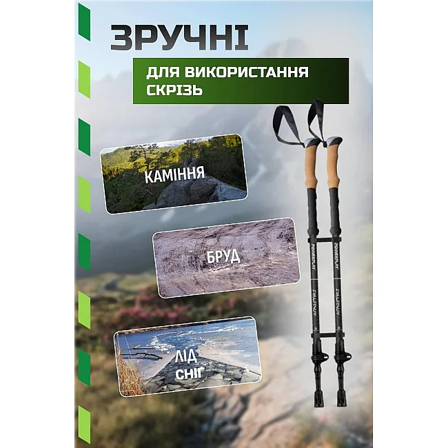 Трекинговые палки PowerPlay 9110 Friluftsliv Black/White 80-135 см (пара) + 2-я пара сапог + чехол