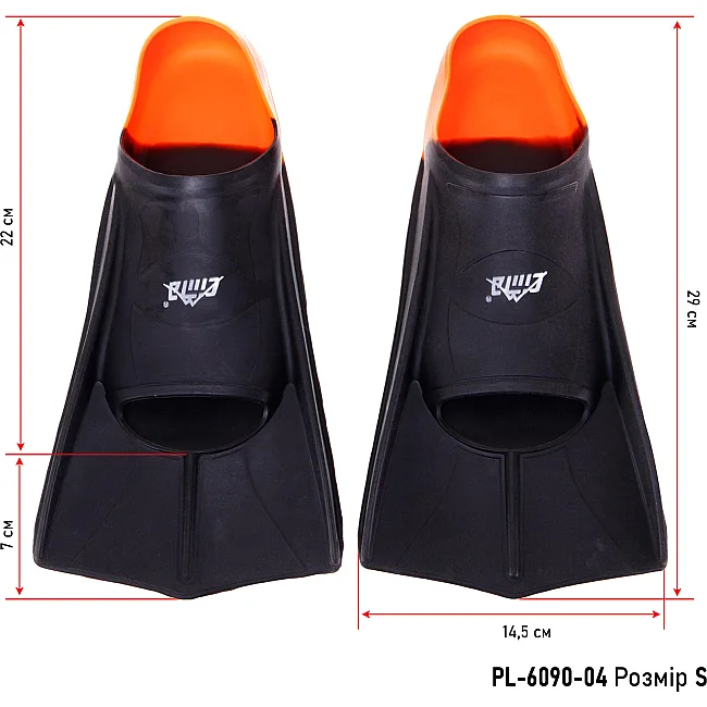 Короткие ласты для тренировок
 CIMA PL-6090-04
 30-44 (Черный-оранжевый)
