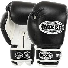 Рукавички для боксу шкіряні BOXER 2023 10-12унцій (Чорний-білий)